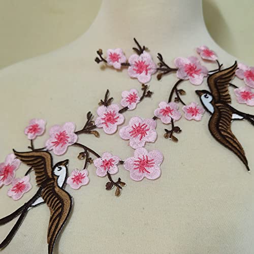 1pair Quince Sakura Flower Embroidery Iron On Applique Patches (Pink H) - color: Pink H