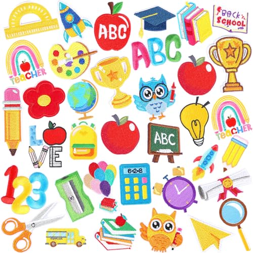 AUGSUN 36Pcs Back to School Iron on Patches for Teacher Students - style: Back to School