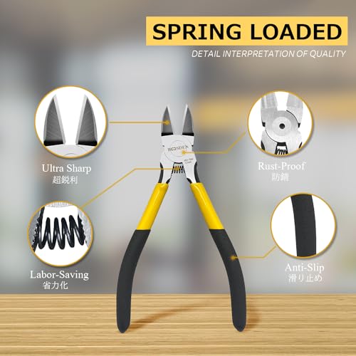 Wire Cutters6.5 inch, 2 Pack, Flush Cutters,BOOSDEN Spring Loaded Cutting Pliers,Side Cutters - size: 6.5"x2 Pack