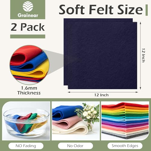 Navy Blue Soft Felt Sheets for Crafts, 12" x 12", 1.6mm Thick, 2 Pcs - color: Navy Blue