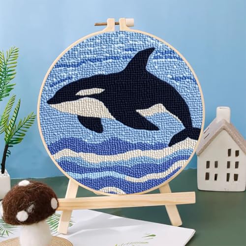 Punch Needle Kits Orcas Killer Whale and Sea 20x20cm-2