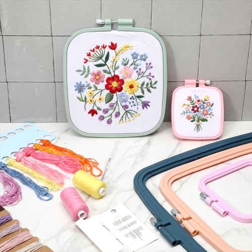 Yuanan 5 Pack 5 Sizes Square Embroidery Hoop, Plastic Embroidery Hoops Cross Stitch Hoops Reusable Embroiderys Hoop for Sewing, Needlework, DIY Projects-2.9"/4.3"/6.5"/7.7"/11"