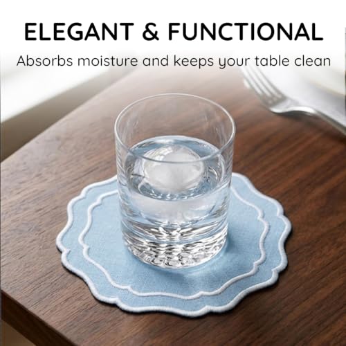 Linen Coasters for Drinks, Set of 6, 6 inch, Sky Blue - color: 1253 - Sky Blue, size: 6 inches