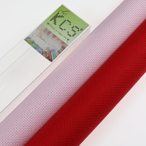 KCS 2 pc of 15" x 18"(38cmx45cm) Counted Cross Stitch Cotton Aida Cloth Needlework Fabric Box (Pink+Red, 14CT) - color: Pink+red, size: 14CT