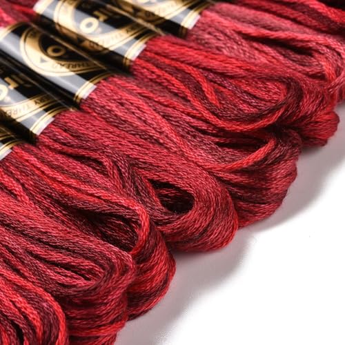 10 Skeins Dark Red 0.5mm 6-Ply Polyester Embroidery Floss Cross Stitch Threads Segment Dyed Gradient for DIY Craft Hand Sewing Knitting DIY Crafts Jewelry Making 8.75 Yards(8m)/Skein - color: Dark Red