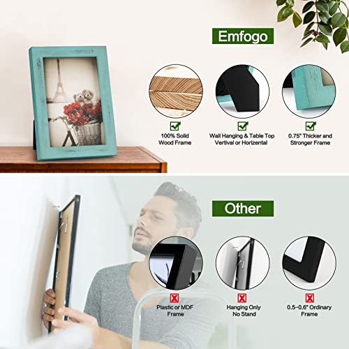 Emfogo 4x6 Picture Frame, Pack of 2 Photo Frame with Real Glass, Solid Wood Rustic Picture Frames 4x6 Display for Wall Decor (Vintage Teal) - color: Vintage Teal, size: 4x6 inch