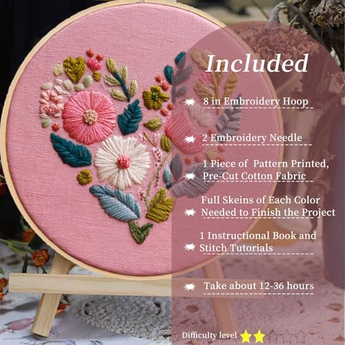 FONNUY I Love You Embroidery Kit for Beginners, Pre-Stamped Pattern Kits, Romantic Anniversary for Women Men, Valentine's Day Gifts Thread Needlework, 8'' Hoop (Love 03) - color: Love 03