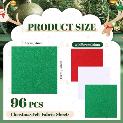 Tatuo 96 Pcs Christmas Stiff Felt Fabric Sheets, 3 Colors - color: 3 Colors