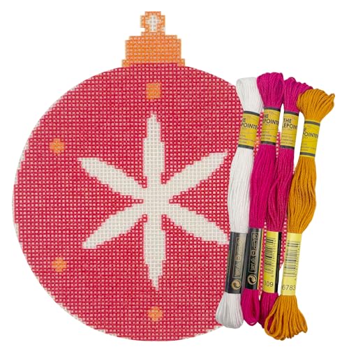Howie's Christmas Needlepoint Needlepoint Kits, 18CT Printed Embroidery Pattern Starter Kits, Stamped Patterns Canvas Kits(Red Christmas Ball-Snowflake,4x4inch) - color: Red Christmas Ball-Snowflake