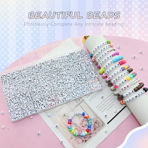 Amaney 1600pcs Acrylic Letter Beads - 4x7mm White, A-Z 31 Styles for Jewelry Making Bracelets, Necklaces, Key Chains - color: White&hearts, size: 7x4mm