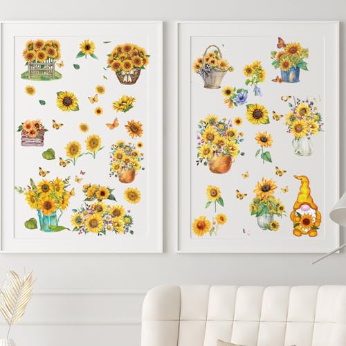 Wxiben 12 Pcs Sunflower Gnome Rub on Transfers for Crafts and Furniture - style: Sunflower