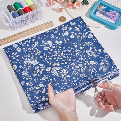 1.75 Yards Dark Blue Cotton Flower Fabrics Retro Floral Leaves Square Bundles Patchwork Squares Fabric Vintage Flowers Cloth for Sewing Making Dress Quilting Valentines Day DIY Craft Supply - size: 1600MM, style: Dark Blue Flower