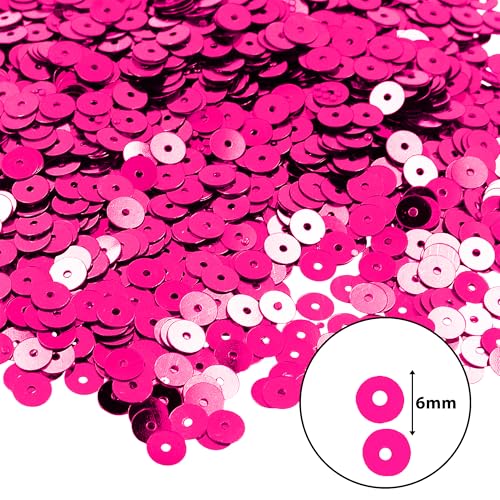 Mandala Crafts 6mm Flat Round Hot Pink Sequins for Sewing Embroidery - color: Hot Pink, size: 6mm Flat Sequins