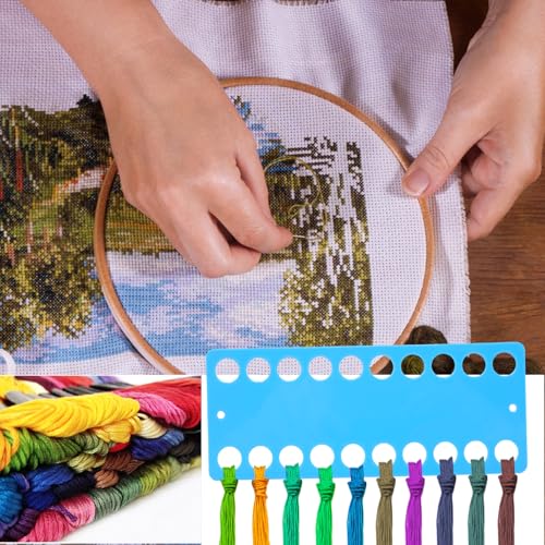 Honbay 12PCS Plastic Floss Bobbin Embroidery Floss Organizer Cross Stitch Thread Holder with Holes Sewing Threading Plate Winding Card Board Sewing Floss Storage Tool for Craft DIY Sewing - 6 Colors