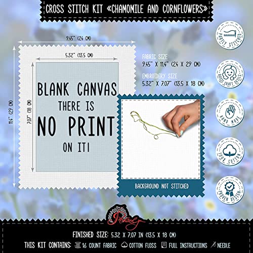 Povitrulya Chamomile Cornflower Counted Cross Stitch Kit - Wildflower - color: Chamomile and Cornflowers
