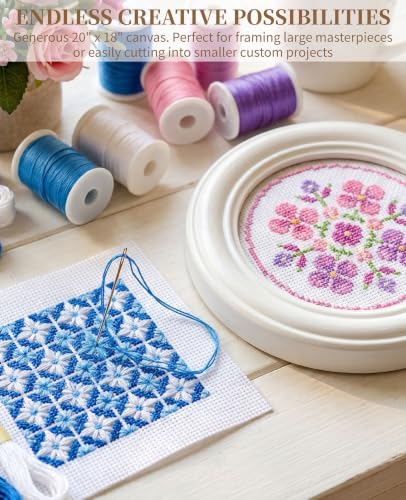2 Pack 13-Mesh Needlepoint Canvas, 20" x 18" White Embroidery Blank Fabric for Cross Stitch & DIY Crafts