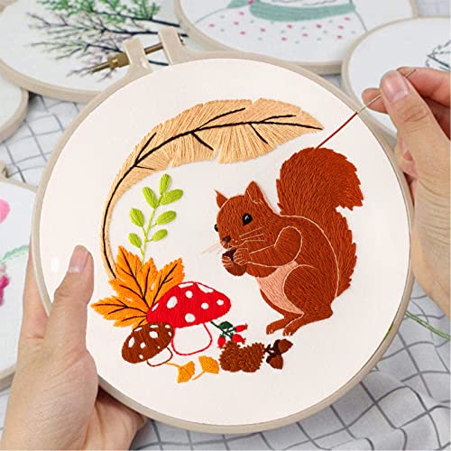 Louise Maelys Autumn Squirrel Embroidery Kit, Animal Craft for Beginners - color: kit-10