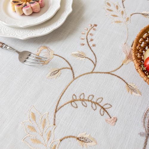 Joyfol Day Rustic Round Table Cloth, Heavy Duty Linen Florals Embroidery Tablecloths, Farmhouse Waterproof Tablecloth, Wrinkle Free Table Cover with Tassels, Coffee Berry, 55 inch - color: Coffee Berry, size: 55" (Round)