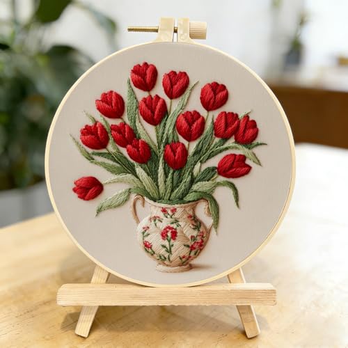 LYMIGER 3 Packs Embroidery Kit for Adults, Embroidery for Beginners (Vase) - color: Vase