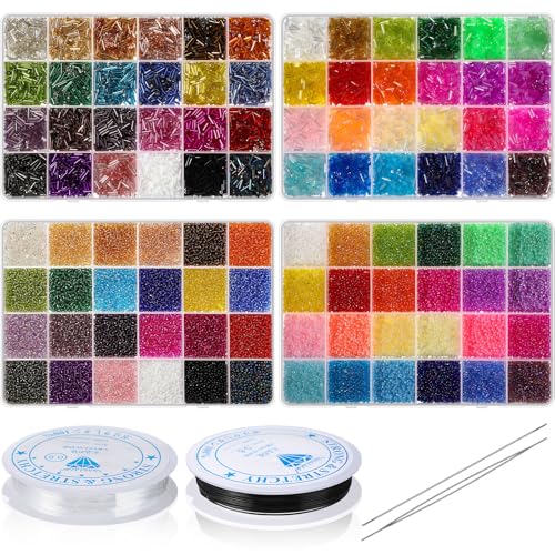 Tondiamo 32000 2mm Glass Seed Beads, 12000 7mm Tube Beads, 48 Colors