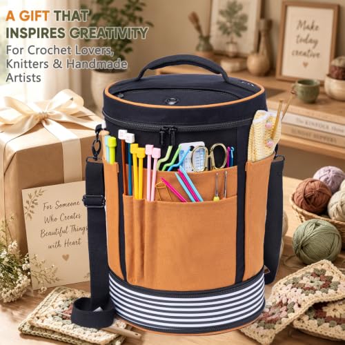Canvas Yarn Storage Organizer with Removable Dividers, Crochet&Knitting Bag - color: Black Sand