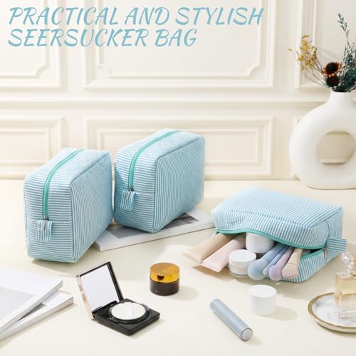 Sanwuta 3 Pcs Seersucker Makeup Bags, Mint Green - color: Mint Green