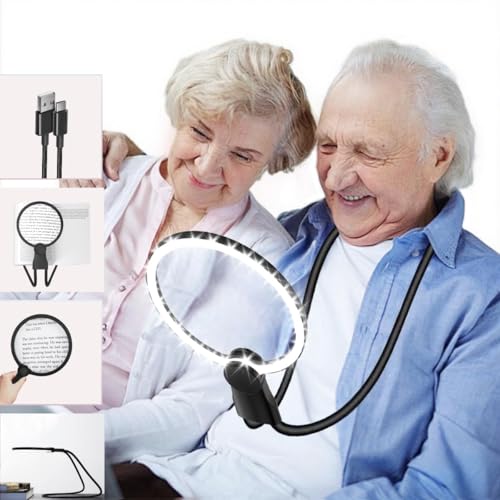 6X Hands-Free Neck Magnifying Glass with Light for Seniors - size: Without handles
