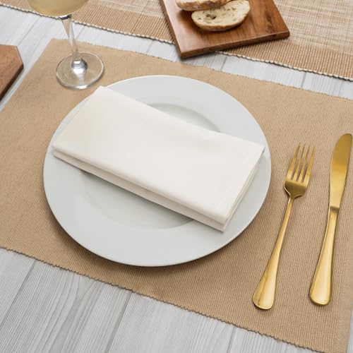 Blue Needles Solid Cloth Napkins 100% Cotton Set of 12-18 x 18 Inches - color: Cream, size: 18" x 18" (Set of 12)