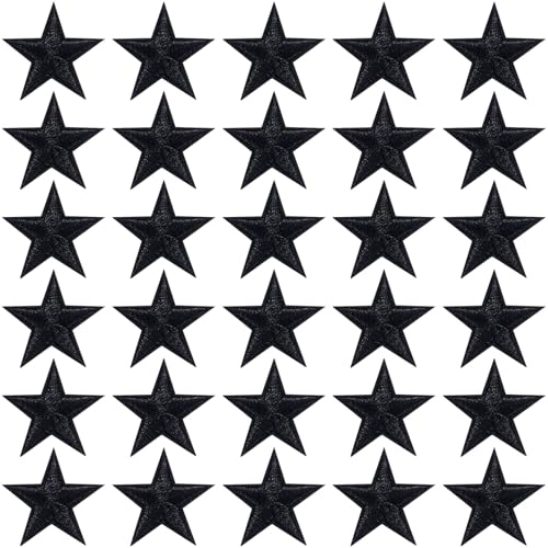 PAGOW 30 Pcs Black Star Iron on Patch, 1" Sew on Star Embroidered Patches - color: 30 Black