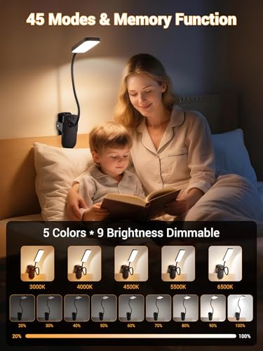 Clip on Light,45 Modes Dimmable+450 Lumen 48 LED Desk Lamp with Clamp Light - color: Black