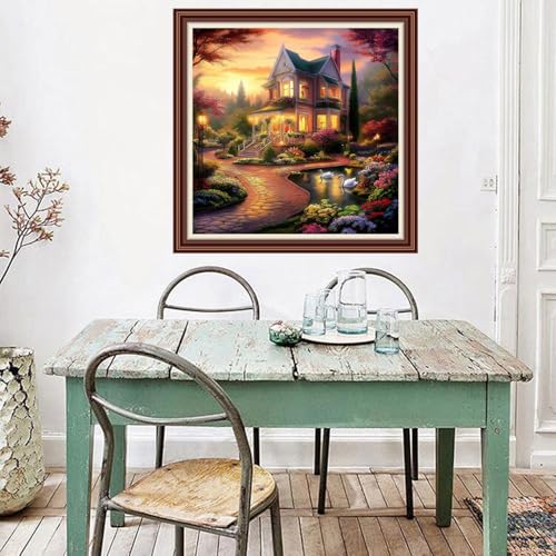 Dimxvean Counted Cross Stitch Kits for Adults,11CT Unprinted Cross-Stitch Pattern Embroidery Kit Cross Stitching Kit Supplies Needleworks Set-Beautiful Home Scenery 18x18 inchs - color: SetColor05