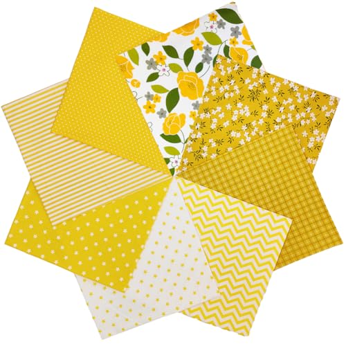 8 pcs/lot Fabric Bundles Top Cotton 19.69" x 19.69" (50cm x 50cm) Quilt, Pre-Cut Squares Sheets for Patchwork Sewing Quilting Crafting, Yellow Floral. - color: M-9