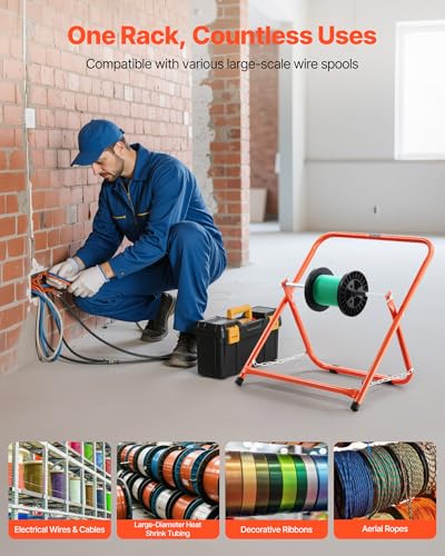 VEVOR Cable Caddy, Heavy Duty Steel Frame, Spool Holder for Electrical Wires, Portable Wire Dispenser for Up to 20 in Diameter Spools, 100 lbs Capacity for Cable Reels, Electrical Industrial Retail - style: Cable Caddy
