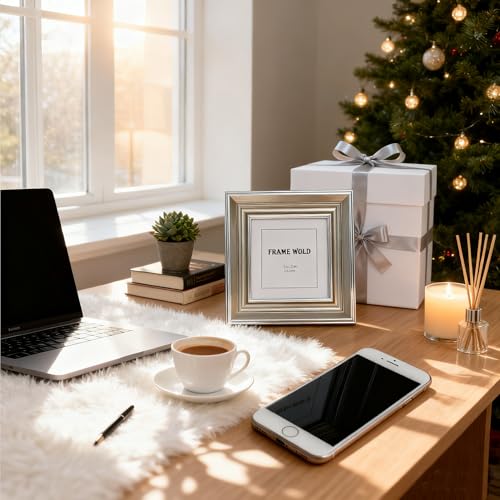 5x5 Silver Picture Frame, Real Glass, MDF, Black Backing, Wall/Tabletop - color: Silver, size: 5x5