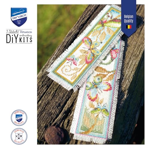 Vervaco Counted Cross Stitch Bookmark Kit for Beginners Pretty Butterflies Embroidery Pattern for Book Lovers ca. 2,4" x 8" DIY Crafts for Adults Creative Book Lovers Gift Starter Craft Kit Supplies - size: Butterflies