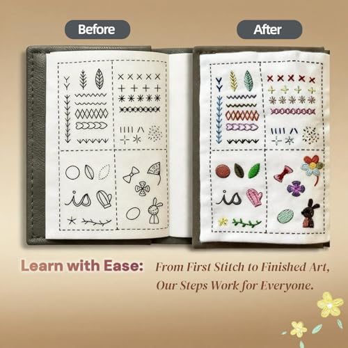 2026 Upgraded Embroidery Stitch Book & Complete Kit for Beginners | Includes Embroidery Hoop,86 Tools,65 Water-Soluble Patterns & 106 Stitches With Guides,Portable Craft Set for Adults & DIY Lovers