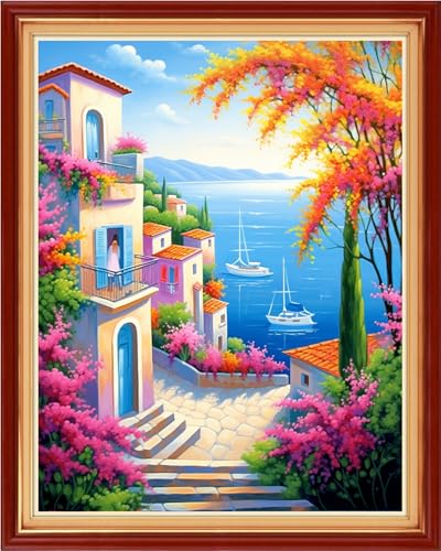 Magxvouy Cross Stitch Kits Stamped Full Range of Embroidery Kits,Cross Stitch Patterns Needlework Kits for Beginners 11CT Printed Kits& Seaside Scenery 16x20 inch - color: Artcolor21