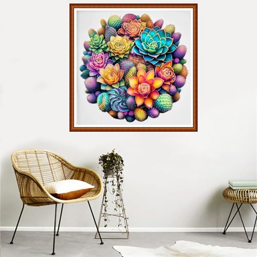 Redxing Counted Cross Stitch Kit for Beginners,Unprinted Needlepoint Kits for Beginners Cross Stitching Embroidery Kit 11CT Stitches kit-Wreath Succulent Plant 18x18 inch - color: SetColor06