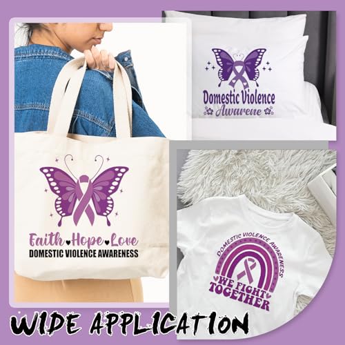 Dazoratix Domestic Violence Iron on Transfers - 24 Sheets Purple Ribbon DTF Ready to Press Heat Patches Bulk Abuse Awareness Vinyl Designs Stickers Decals for T Shirts Clothes Bag DIY Crafts Appliques - style: Domestic Violence Awareness