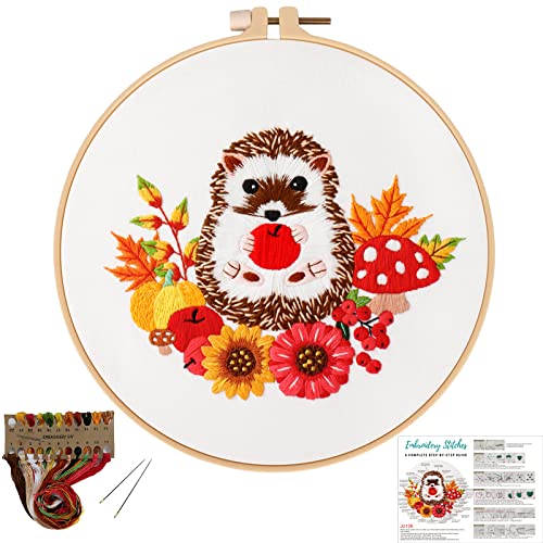Louise Maelys Cute Hedgehog Embroidery Kit for Beginners Animal Craft - color: kit-9