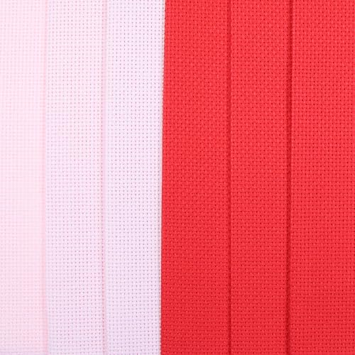 KCS 6 pc of 12" x 18"(30cmx45cm) 14CT Counted Cotton Aida Cloth Cross Stitch Fabric (Pink+Red) - color: Pink+red