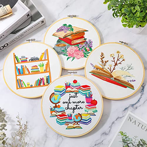 Unittype 4 Set 8'' Book Flower Embroidery Kits for Beginner Adult, Classic - style: Classic