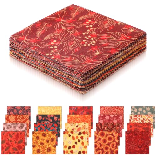 100 Pack 20 Styles Autumn Charm Pack Pre‑Cut Quilting Fabric - color: Burnt Orange, size: 5″