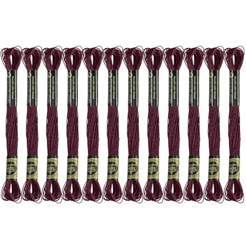 12 Skeins Embroidery Floss, Maroon Metallic Embroidery Thread Polyester Cross-Stitch Threads for Hand Embroidery String Art DIY Creation - color: Maroon