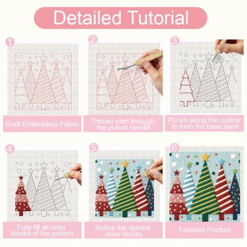 BEUNITONE Punch Needle Kit for Beginners Adults - Christmas Grove Design - color: 12-Christmas Grove