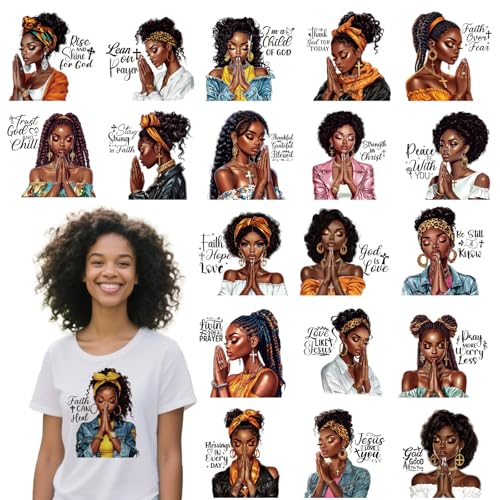 Dazoratix Black Girl Iron on Transfers - 20 Sheets African American Women in Prayer DTF Ready to Press Heat Transfer Designs Stickers Patches Vinyl Decals for T Shirts Clothing DIY Crafts Decorations - style: Praying Black Girl