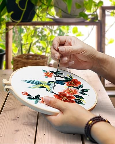 TINDTOP Hummingbird and Flower Embroidery Kit for Adults