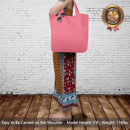 TOPDesign 1-Pack Super Strong Large 12oz Cotton Canvas Tote Bag, Reusable Grocery Shopping Cloth Bag, Fashionable Two-Tone Tote for Crafts, DIY Your Creative Designs - color: Rose Pink