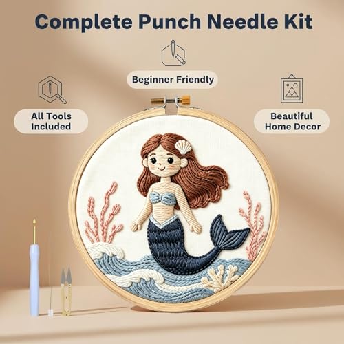 AohaiNova Punch Needle Kit for Adult Beginners,Punch Needling Set Mermaid - color: 13-Mermaid