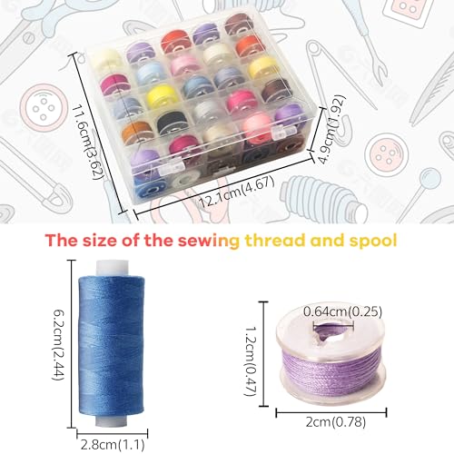 100Pcs Bobbins Sewing Threads Kit 50 Colors 500 Yards Sewing Polyester Thread Spools with 50Pcs Same Color Prewound Bobbins for Hand Sewing DIY Emergency Travel Sewing Machine Use (50 Colors) - color: 50 Colors